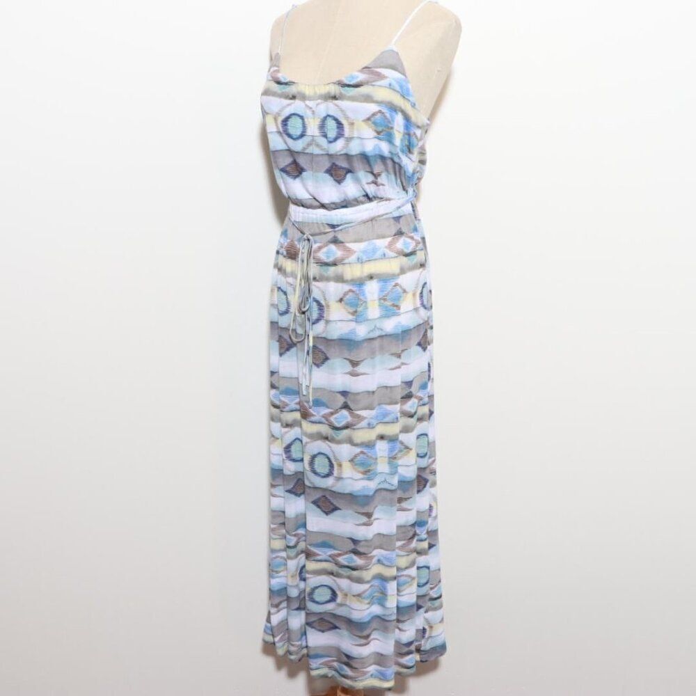 QSW QUICKSILVER blue white yellow tribal print empire waist maxi dress XS